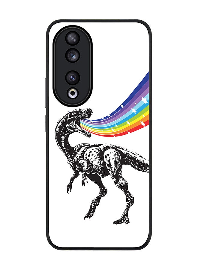Stylizedd Rugged Black edge case for Honor 90 5G, Slim fit Soft Case Flexible Rubber Edges Anti Drop TPU Gel Thin Cover -  Rainbow Dino - Image 1