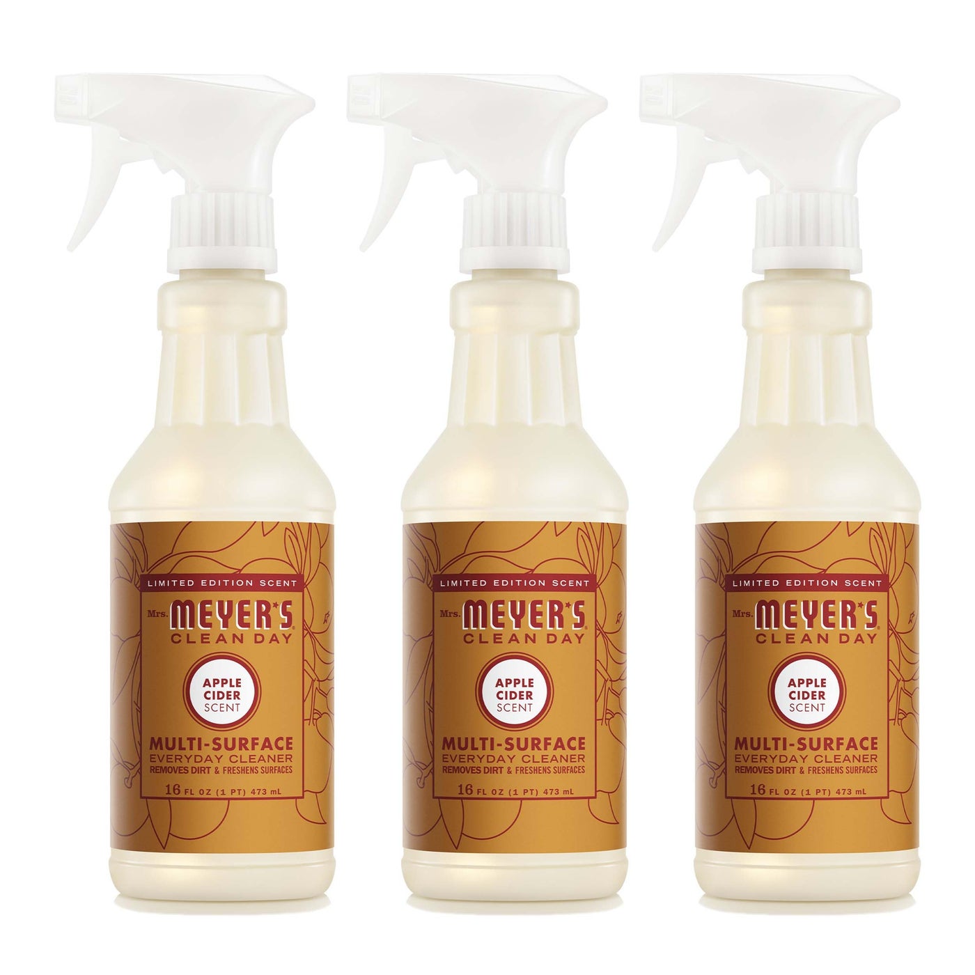 MRS. MEYER'S CLEAN DAY Multi-Surface Everyday Cleaner, Apple Cider Scent, 16 Fl Oz Bottle - 3 Pack