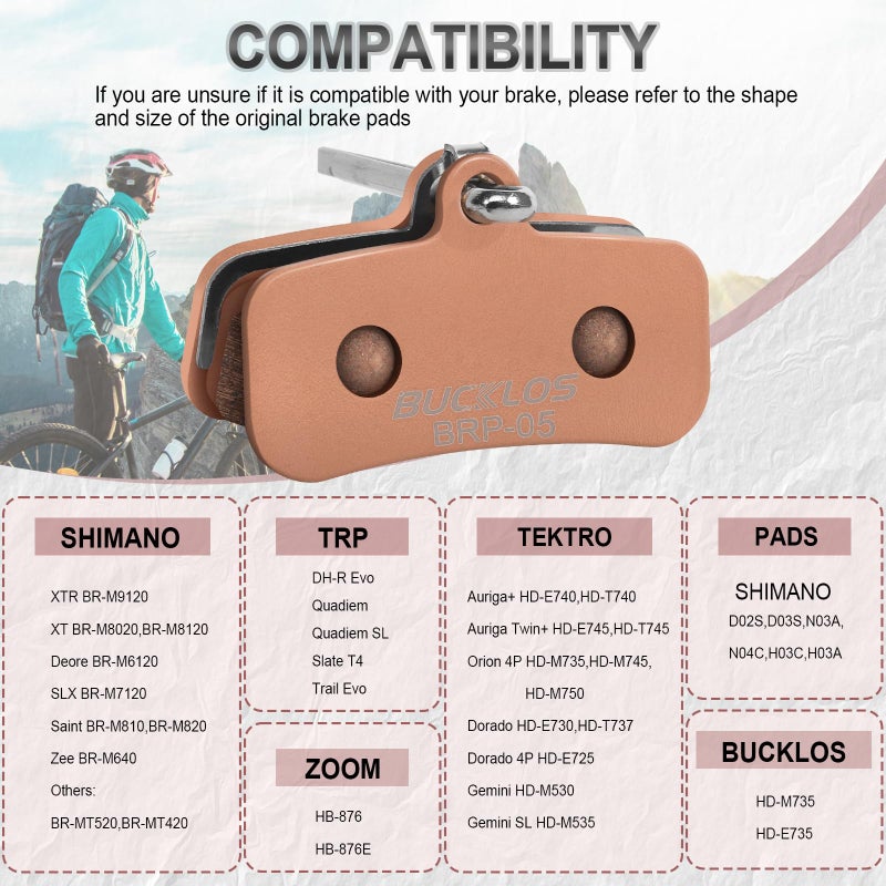 BUCKLOS 25PC Bike Disc Brake Pads - Bicycle Disk 4 Piston Pads for Shimano D02S D03S Saint Deore XT XTR SLX Zee/Tektro/TRP for Mountain Bike/Road Bike/Ebike/MTB - Image 3