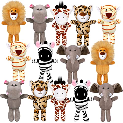 Elcoho 14 Pieces Safari Mini Jungle Animal Plush Toys Small Stuffed Forest Animals Plush Toys 59 Inch Keychain Decorations for Animal Themed Parties Goody Bags Filler Favors Standing - Image 1