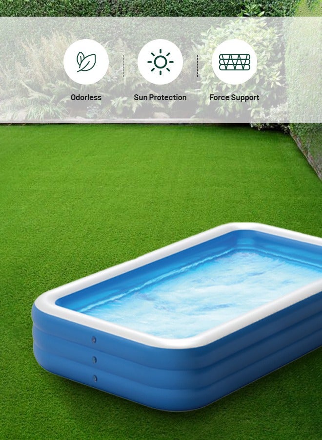 GREEN LION Swimming Pool 260cm x 165cm x 60cm/ Inflatable/ Kiddie Pool Large Size/ Blow Up Swimming Pool for Family Adults Kids Toddler /Blowup Pool for Indoor Outdoor Backyard Ground - Blue - Image 2