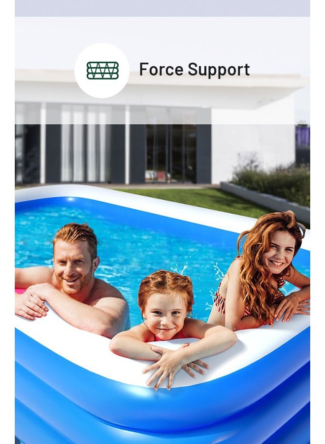 GREEN LION Swimming Pool 260cm x 165cm x 60cm/ Inflatable/ Kiddie Pool Large Size/ Blow Up Swimming Pool for Family Adults Kids Toddler /Blowup Pool for Indoor Outdoor Backyard Ground - Blue - Image 4