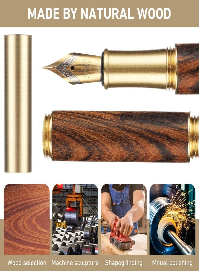 Andibro Handcrafted Wooden Fountain PenShort Paragraph (85mm) Pocket Mini Travel Fountain Pen Fancy Pens with 15 Pcs 2.6mm Black Ink Cartridges for Journaling Office School Supplies (Brown) - Image 2