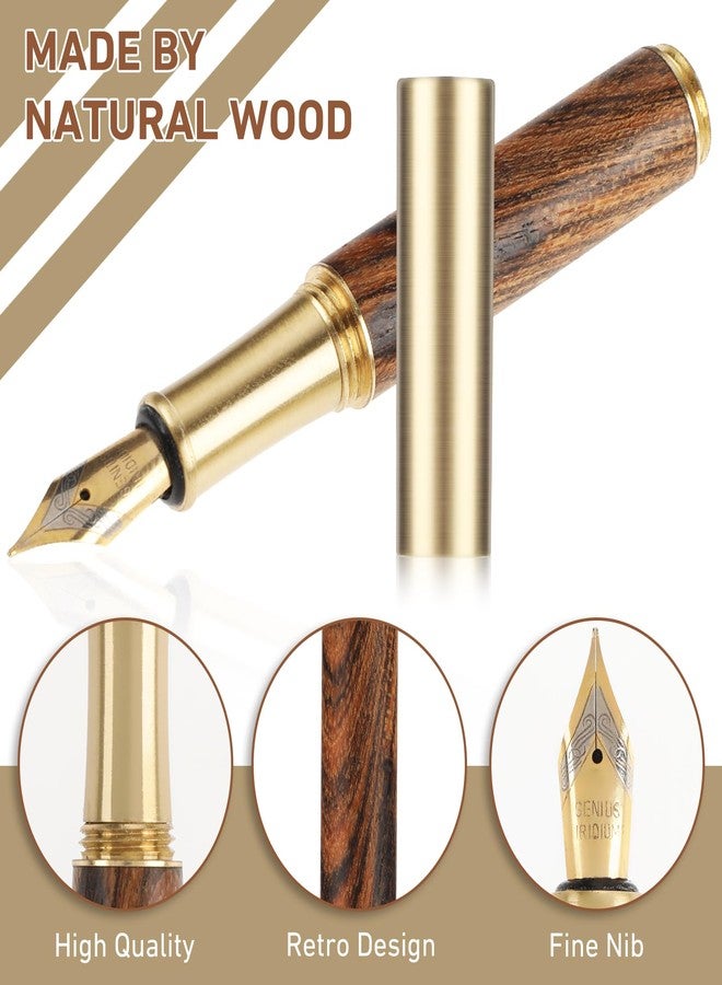 Andibro Handcrafted Wooden Fountain PenShort Paragraph (85mm) Pocket Mini Travel Fountain Pen Fancy Pens with 15 Pcs 2.6mm Black Ink Cartridges for Journaling Office School Supplies (Brown) - Image 5