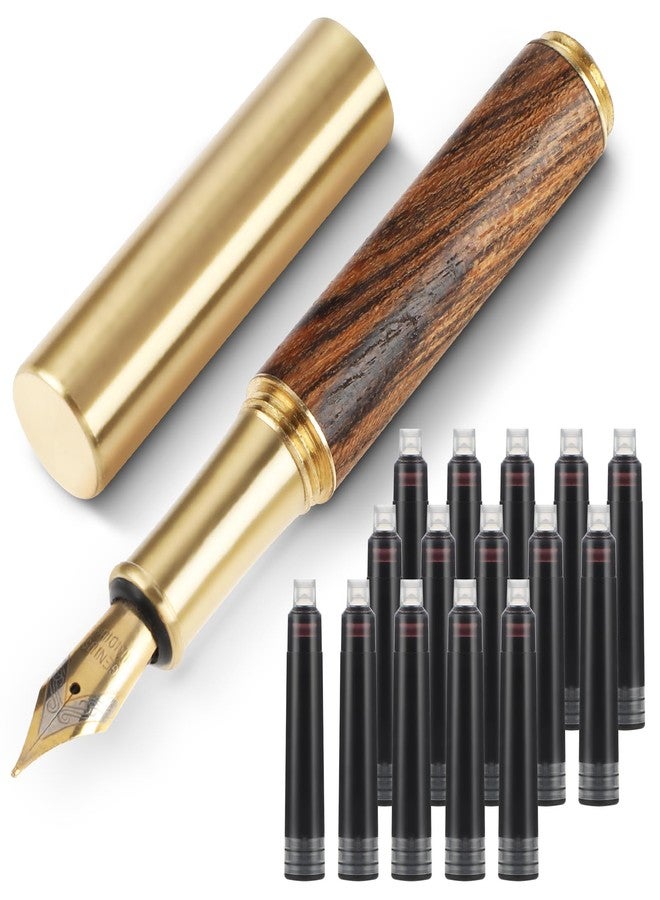 Andibro Handcrafted Wooden Fountain PenShort Paragraph (85mm) Pocket Mini Travel Fountain Pen Fancy Pens with 15 Pcs 2.6mm Black Ink Cartridges for Journaling Office School Supplies (Brown) - Image 1