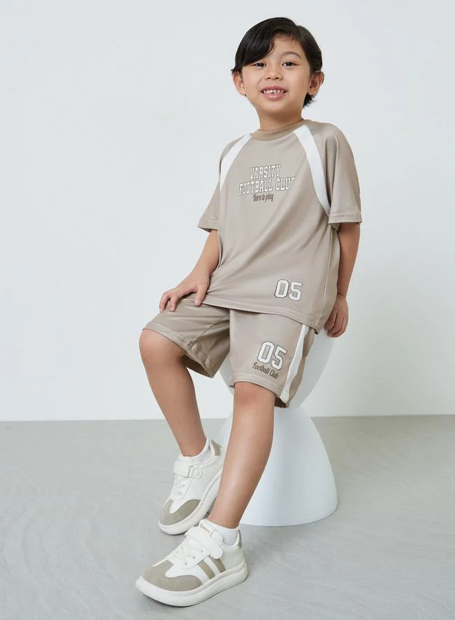 Styli Boys Beige Graphic T-Shirt and Shorts Set