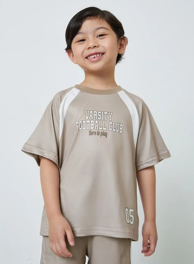 Styli Boys Beige Graphic T-Shirt and Shorts Set