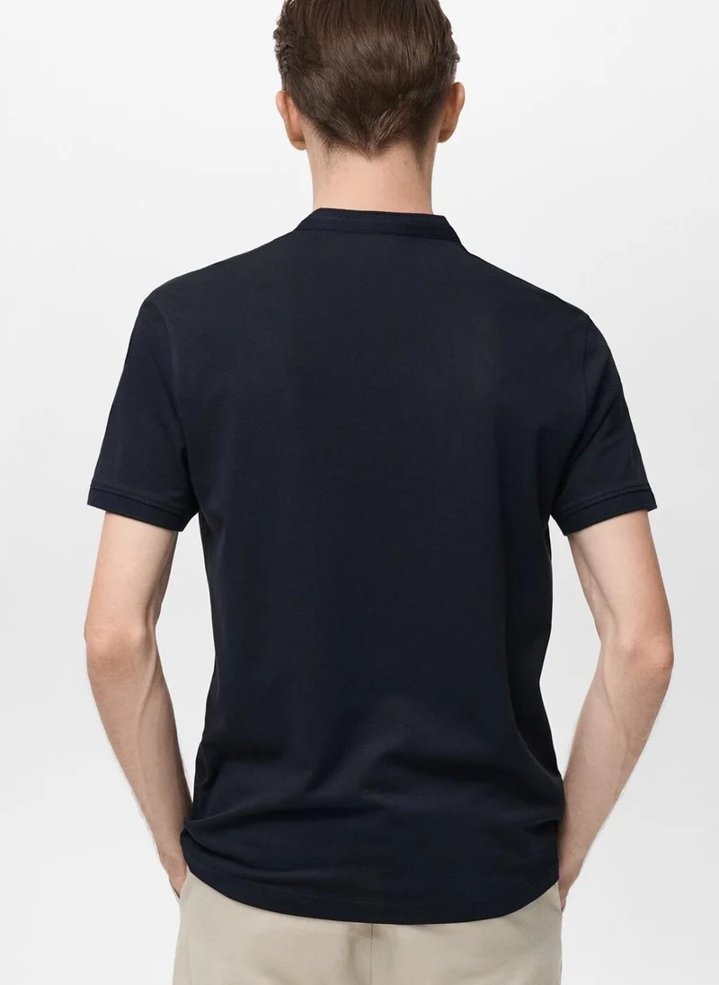 Mango Man Mao Collar Cotton Polo
