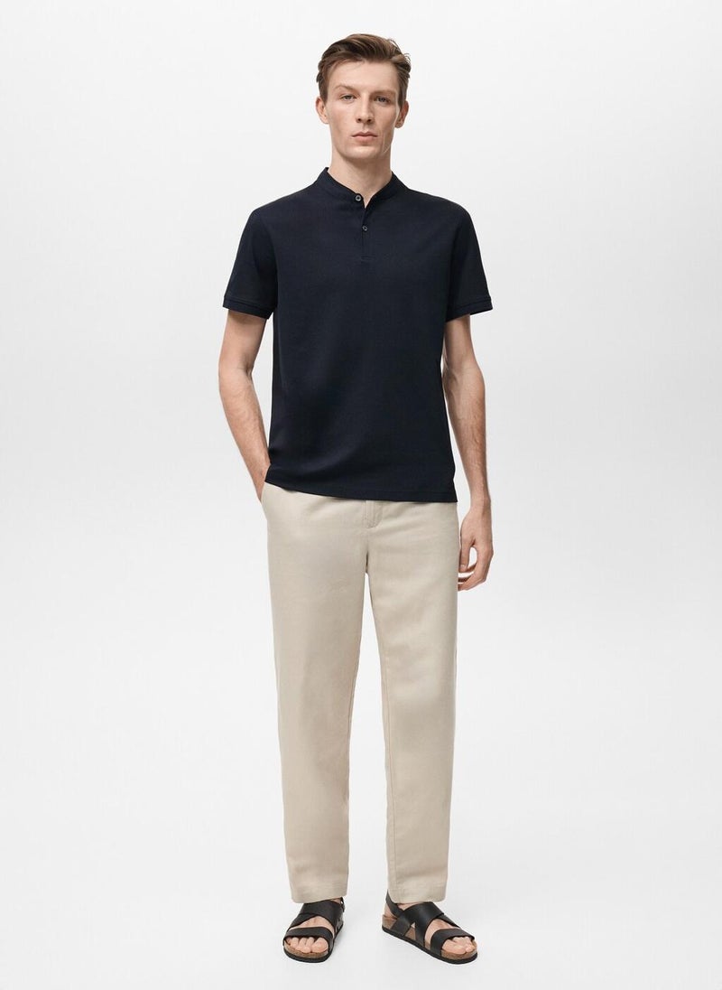 Mango Man Mao Collar Cotton Polo  - Image 5
