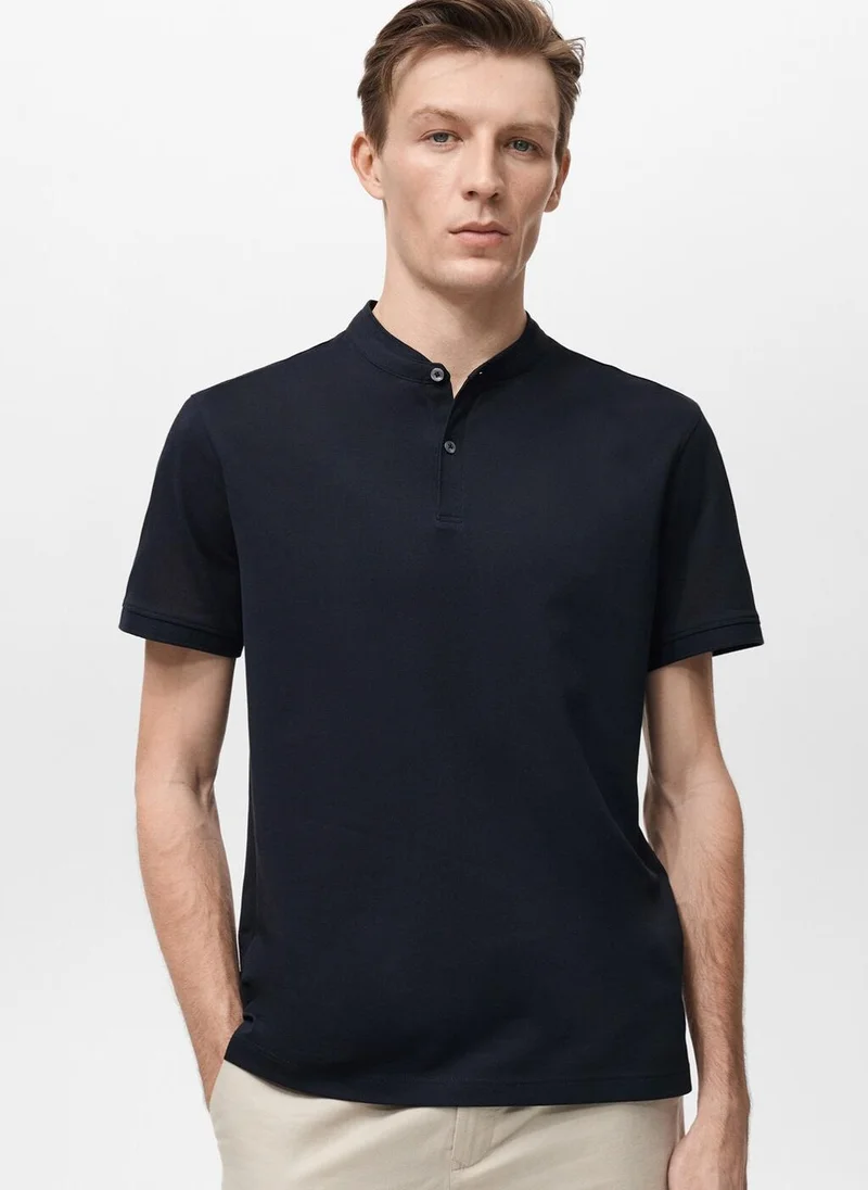 Mango Man Mao Collar Cotton Polo