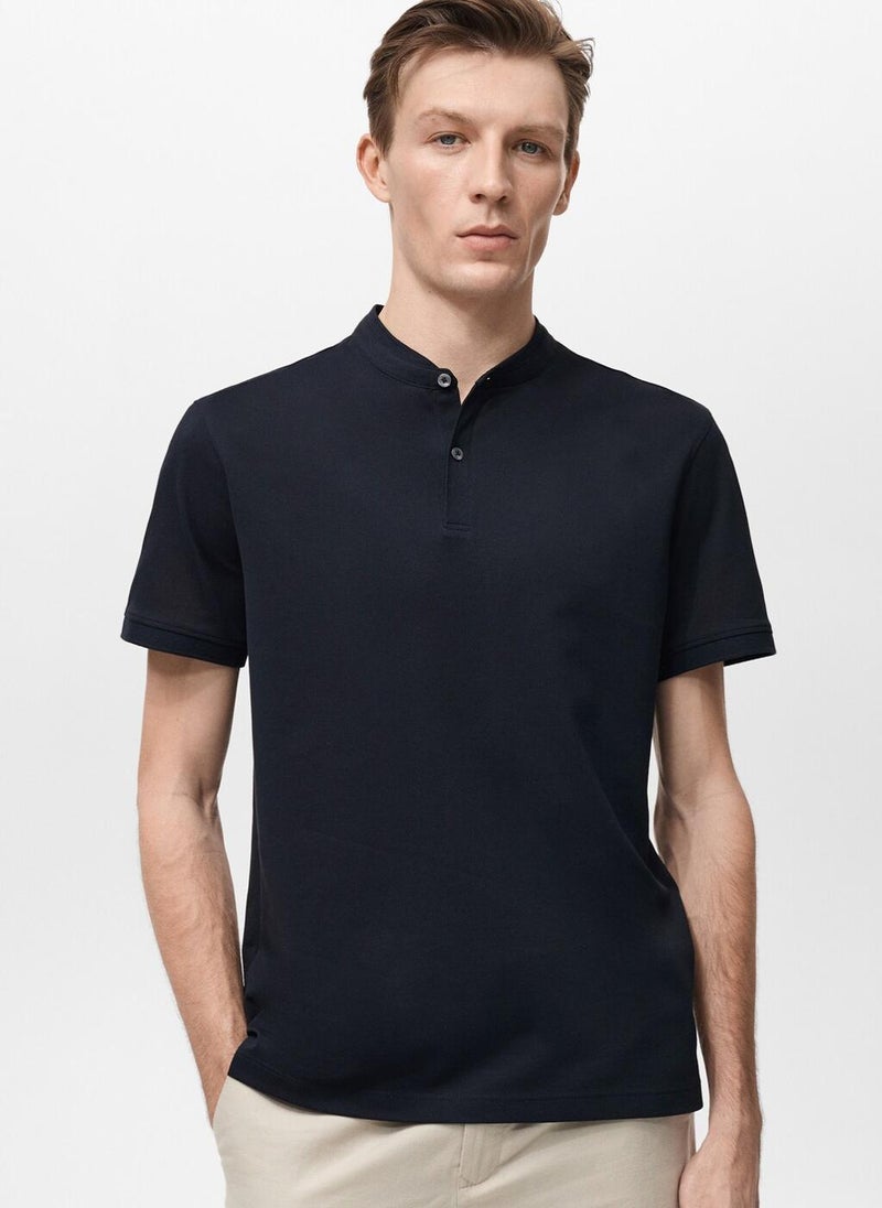 Mango Man Mao Collar Cotton Polo  - Image 1