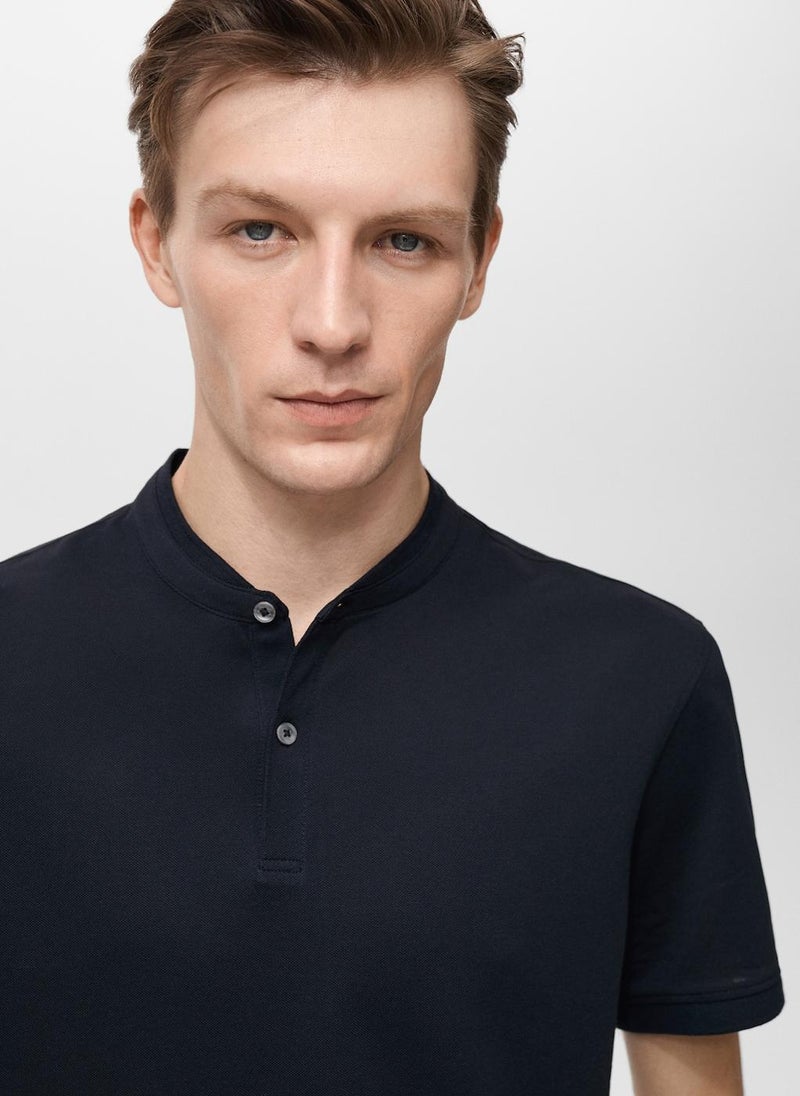 Mango Man Mao Collar Cotton Polo  - Image 4