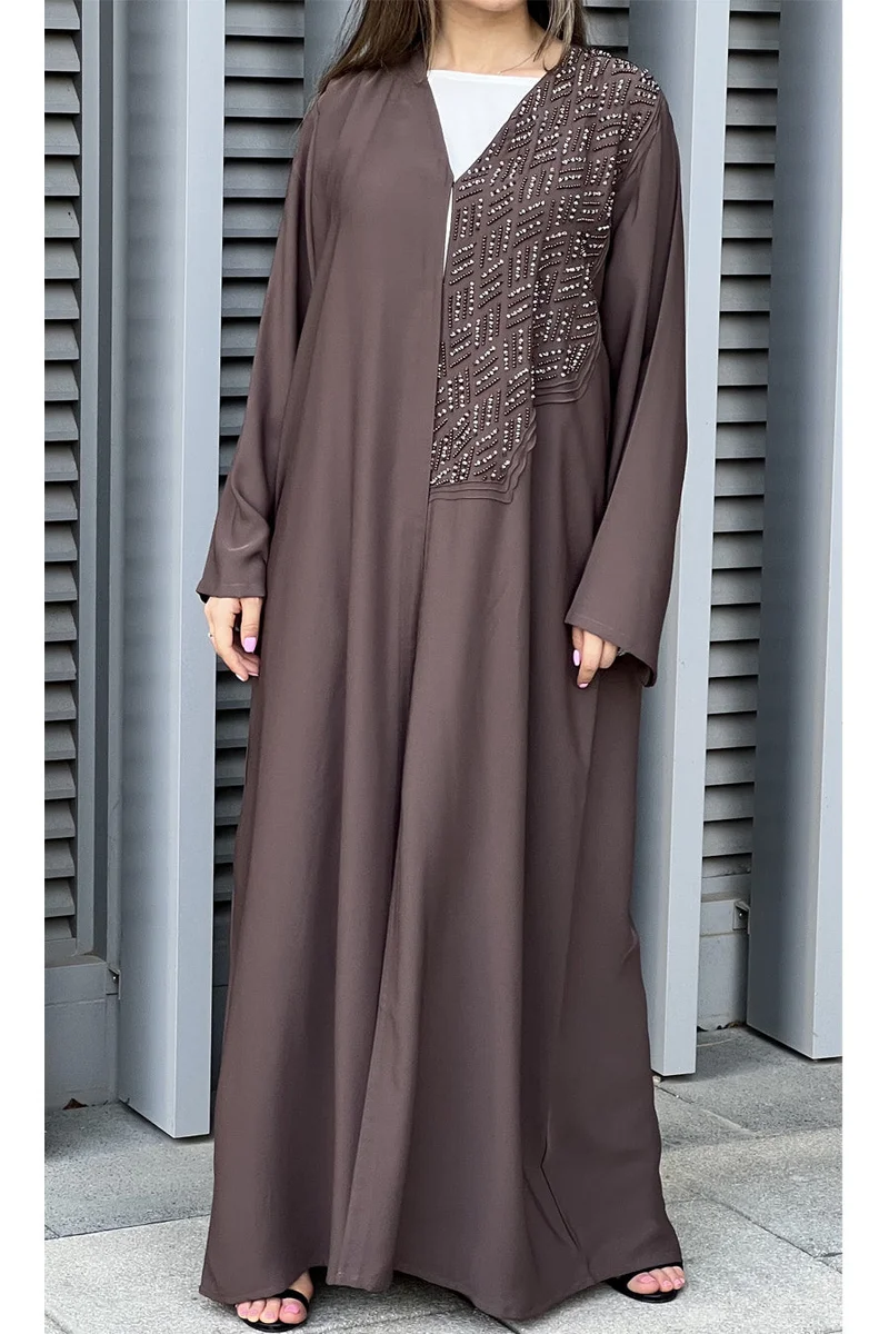 Moistreet Embroidered Open Front Abaya