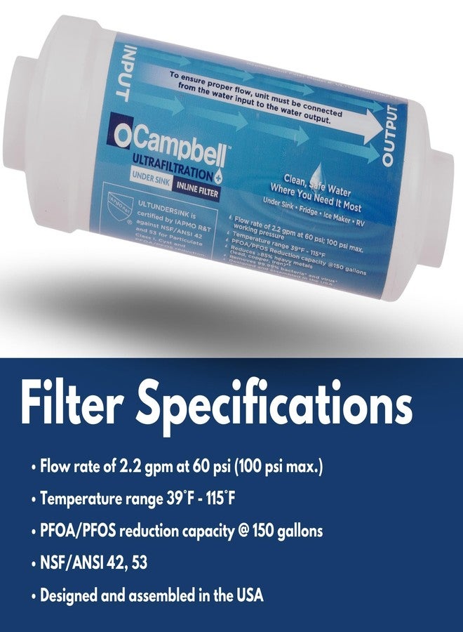 Campbell مجموعة فلتر تحت الحوض Campbell Ultrafiltration+ - صنع في الولايات المتحدة الأمريكية - تدفق عالي: 2.2 جالون في الدقيقة. يزيل حتى 99% من أكثر من 1,000 ملوث ضار بما في ذلك: PFAS، PFOA، وPFAS - معتمد من NSF 42/53 - Image 5