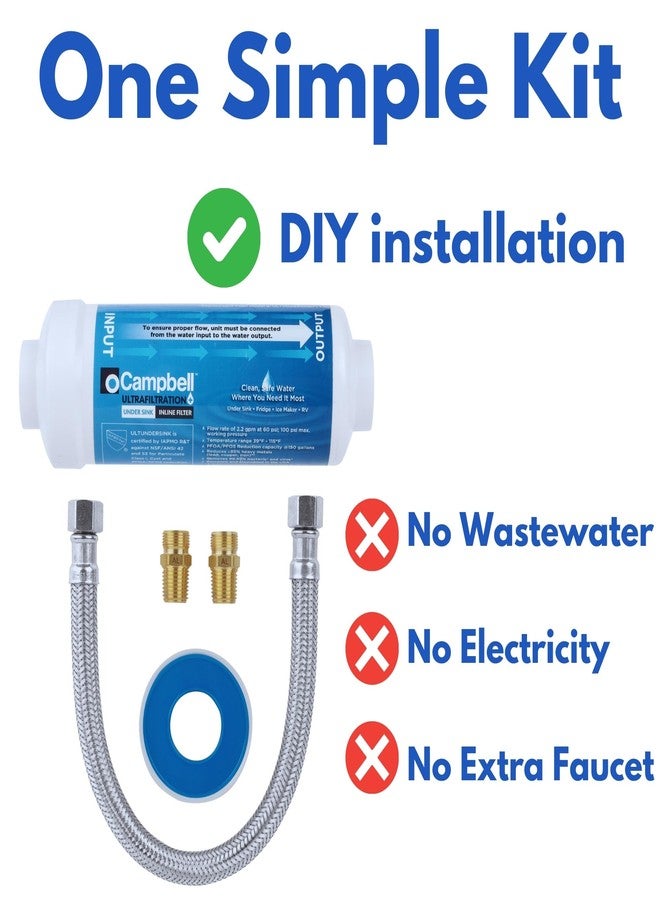 Campbell مجموعة فلتر تحت الحوض Campbell Ultrafiltration+ - صنع في الولايات المتحدة الأمريكية - تدفق عالي: 2.2 جالون في الدقيقة. يزيل حتى 99% من أكثر من 1,000 ملوث ضار بما في ذلك: PFAS، PFOA، وPFAS - معتمد من NSF 42/53 - Image 4