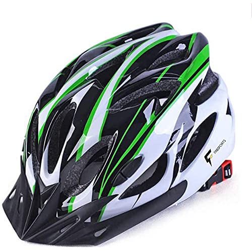 FABSPORTS Light Weight Bicycle/Bike Helmet with Flexible Padding for Kids and Adults, Adjustable Size, for Road & Mountain Cycling/Skating (Green::White) - Image 1