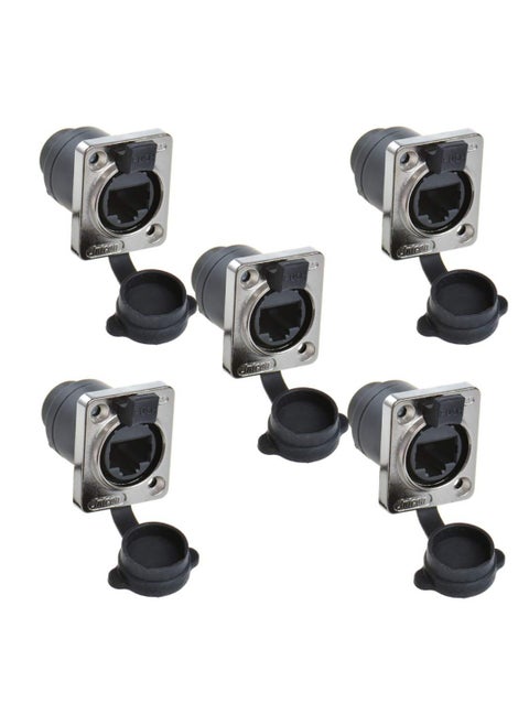 RJ45 Waterproof Connector, Panel Mounting RJ45, IP65 PCB Signal Panel Cat5/5e/6 8P8C Connector Ethernet LAN Cable Connector Double Head Coupler Adapter with Dust Cap (5 Pack, 90° Vertical)