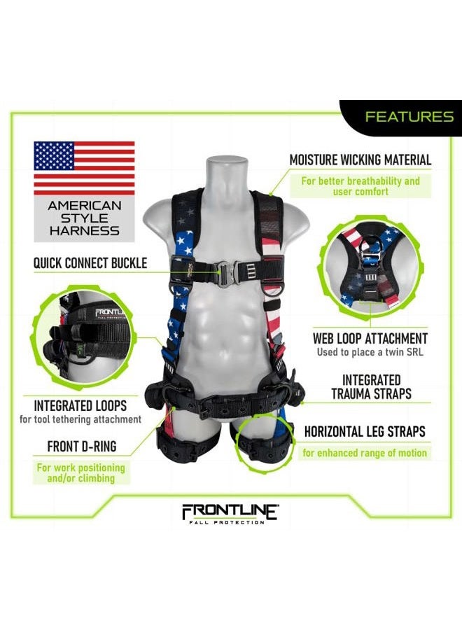 FRONTLINE FALL PROTECTION 110CTB-AM-ML Combat™ Lite Camouflage Body Harness (Size:ML) | Suspension Trauma Straps|Amerian Flag Style| OSHA & ANSI Compliant - Image 4