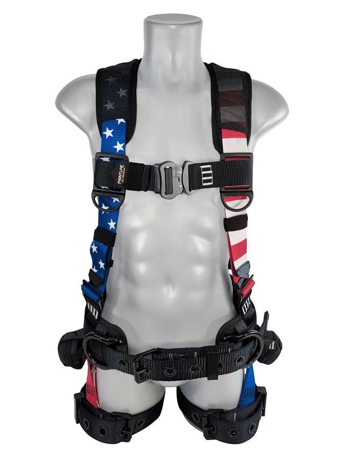 FRONTLINE FALL PROTECTION 110CTB-AM-ML Combat™ Lite Camouflage Body Harness (Size:ML) | Suspension Trauma Straps|Amerian Flag Style| OSHA & ANSI Compliant - Image 1