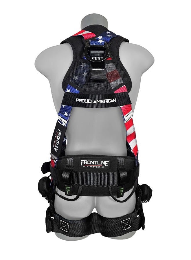 FRONTLINE FALL PROTECTION 110CTB-AM-ML Combat™ Lite Camouflage Body Harness (Size:ML) | Suspension Trauma Straps|Amerian Flag Style| OSHA & ANSI Compliant - Image 2