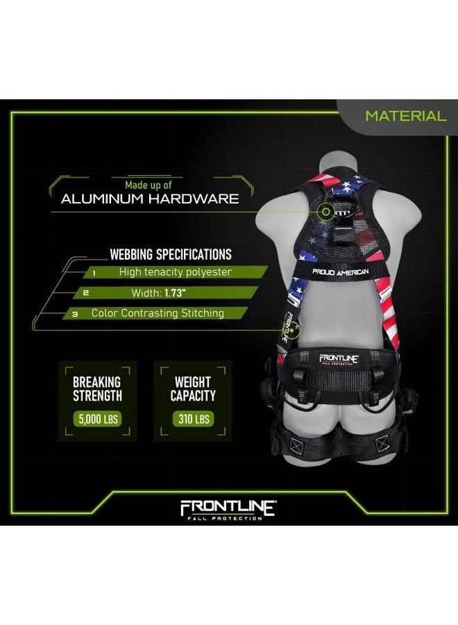 FRONTLINE FALL PROTECTION 110CTB-AM-ML Combat™ Lite Camouflage Body Harness (Size:ML) | Suspension Trauma Straps|Amerian Flag Style| OSHA & ANSI Compliant - Image 5