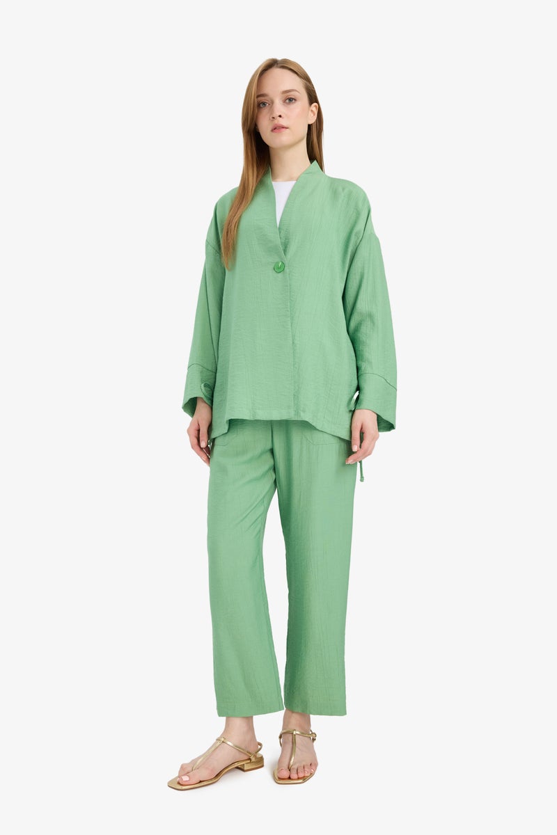 DeFacto Green Woman Relax Fit Crinkle Fabric Long Sleeve Tunic Casual - Image 2