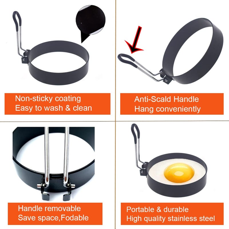 WOWITIS Upgrade 4'' Large Egg Rings Set, 4 Packs Stainless Steel Round Egg Maker Mold, Anti-scalding Grill, 1X Oil Brush & 1X Egg Separator White - Image 4