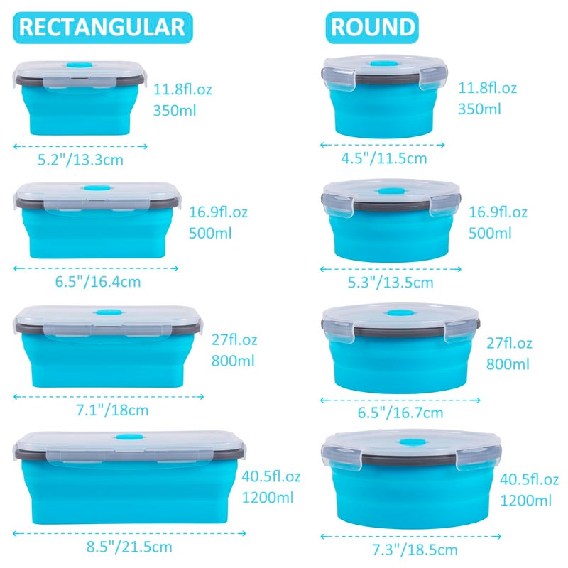 Annaklin 8 Pack Collapsible Food Storage Containers with Lids, Silicone Collapsible Food Containers, Collapsible Storage Containers Sets for Snack Camping RV, Microwave Freezer Dishwasher Safe, Blue - Image 5