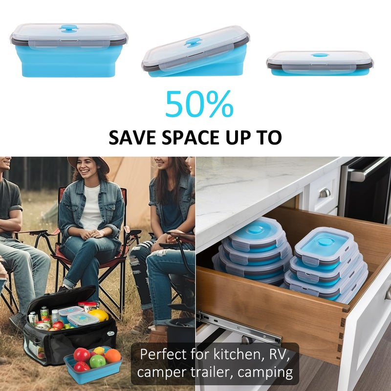 Annaklin 8 Pack Collapsible Food Storage Containers with Lids, Silicone Collapsible Food Containers, Collapsible Storage Containers Sets for Snack Camping RV, Microwave Freezer Dishwasher Safe, Blue - Image 3