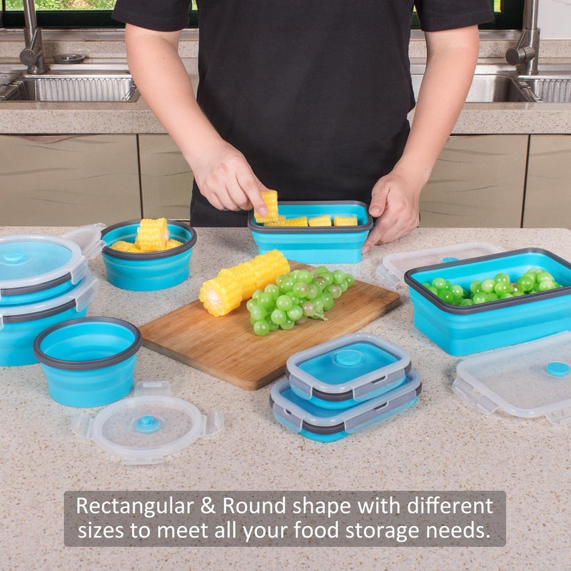 Annaklin 8 Pack Collapsible Food Storage Containers with Lids, Silicone Collapsible Food Containers, Collapsible Storage Containers Sets for Snack Camping RV, Microwave Freezer Dishwasher Safe, Blue - Image 2