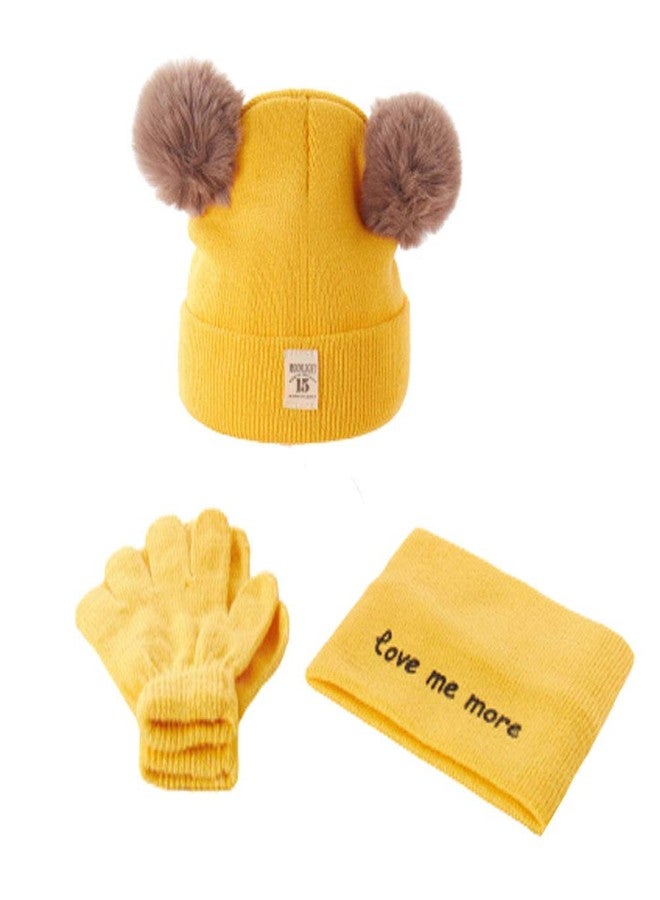 V3E طقم قبعة وشال محبوك V3E للأطفال الصغار من الأولاد والبنات شتوي بوم بوم وقبعة وقفازات مع دافئ للرقبة (أصفر)-(0-3 سنوات) - Image 1