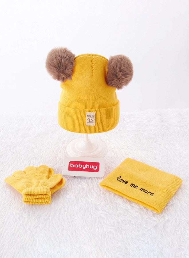 V3E طقم قبعة وشال محبوك V3E للأطفال الصغار من الأولاد والبنات شتوي بوم بوم وقبعة وقفازات مع دافئ للرقبة (أصفر)-(0-3 سنوات) - Image 3