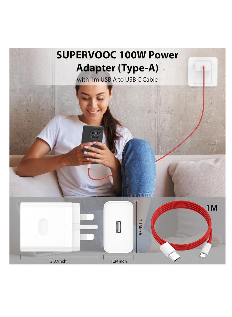 شاحن 100 واط لهاتف Oneplus 13 13R 12 12R 11 10 10T 9 9Pro 8 8Pro، شاحن Supervooc Warp 80W 65W 30W لهاتف Oneplus Nord CE3 8T 8 7T 7 Pro Open Nord 2T CE 3 2 Lite N30 N20 N10 9R 6T One Plus Oppo Realme كابل شحن سريع بطول 3.3 قدم (ليس محول وكابل Oneplus الأصلي) - Image 1