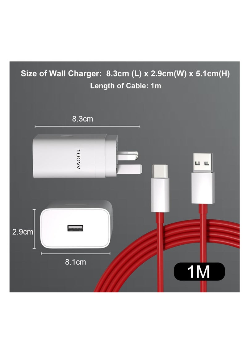 شاحن 100 واط لهاتف Oneplus 13 13R 12 12R 11 10 10T 9 9Pro 8 8Pro، شاحن Supervooc Warp 80W 65W 30W لهاتف Oneplus Nord CE3 8T 8 7T 7 Pro Open Nord 2T CE 3 2 Lite N30 N20 N10 9R 6T One Plus Oppo Realme كابل شحن سريع بطول 3.3 قدم (ليس محول وكابل Oneplus الأصلي) - Image 4