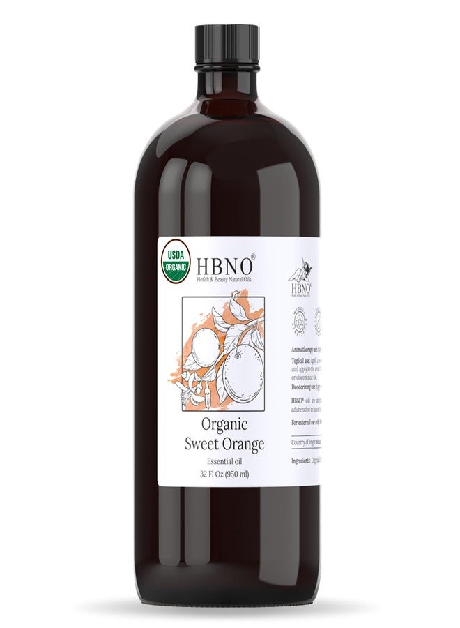 HBNO Organic Orange Oil - Huge 32 oz (950 ml) Large Size - Ideal for Diffusers, Cleaning Agents, Deodorizers, and Flavoring Agents. - Image 1