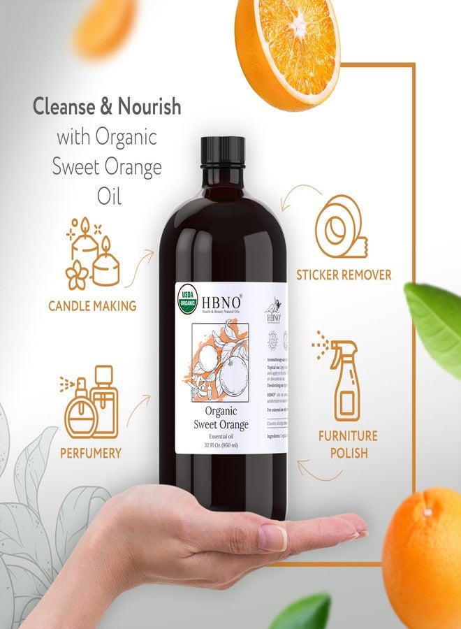 HBNO Organic Orange Oil - Huge 32 oz (950 ml) Large Size - Ideal for Diffusers, Cleaning Agents, Deodorizers, and Flavoring Agents. - Image 2