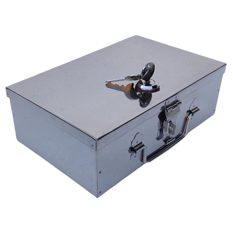 GinoSet Stainless Steel Storage Boxes Cash Box Pooja Peti VanitySafe Locker Box 10 Inch Storage Box With Pre fited Lock And 2 key - Image 1