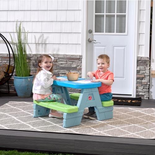 Step2 Sun Shade Kids Picnic Table with Removeable Umbrella IndoorOutdoor Toys Fits 4 Children Made of Durable Plastic For Toddlers 154 Years Old - Image 5