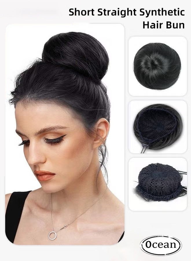 JS Synthetic Hair Bun Extension Roller Donut Chignon With Elastic Drawstring High Temperature Fiber Hairpiece for Women Girls Daily Use, Hair Bun Extensions Wig Accessory, Black - Image 1