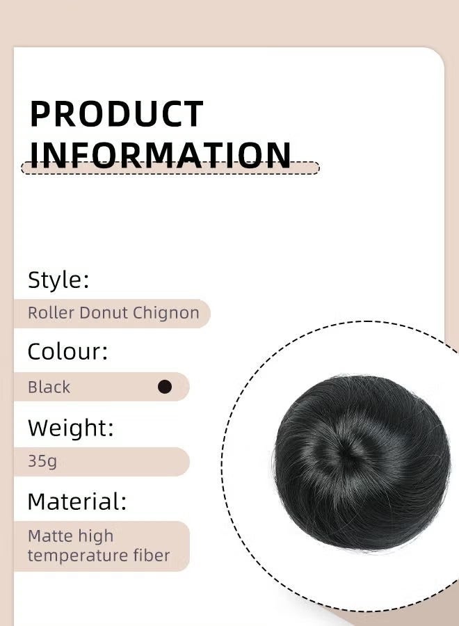 JS Synthetic Hair Bun Extension Roller Donut Chignon With Elastic Drawstring High Temperature Fiber Hairpiece for Women Girls Daily Use, Hair Bun Extensions Wig Accessory, Black - Image 3