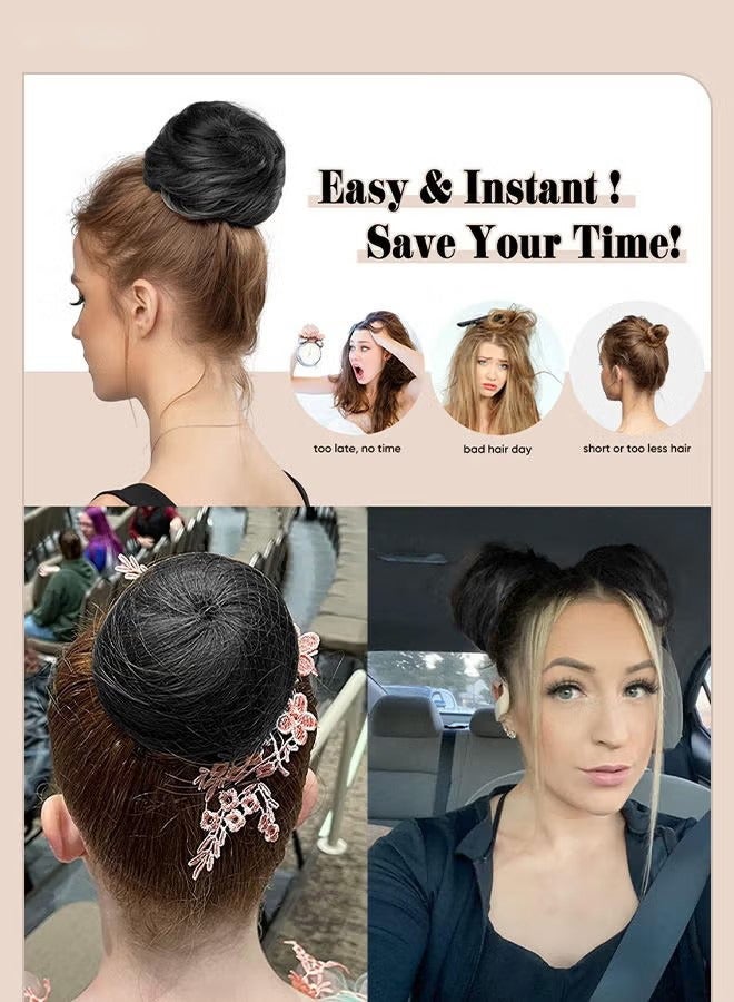 JS Synthetic Hair Bun Extension Roller Donut Chignon With Elastic Drawstring High Temperature Fiber Hairpiece for Women Girls Daily Use, Hair Bun Extensions Wig Accessory, Black - Image 4