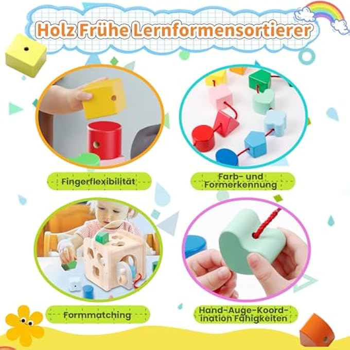 لعبة خشبية لتصنيف الأشكال من 6 أشهر، لعبة مونتيسوري للأطفال من 1 سنة، كتل للأطفال لتطوير المهارات الحركية الدقيقة، ألعاب تصنيف للتعلم المبكر، هدية للأطفال من 6 أشهر - Image 4