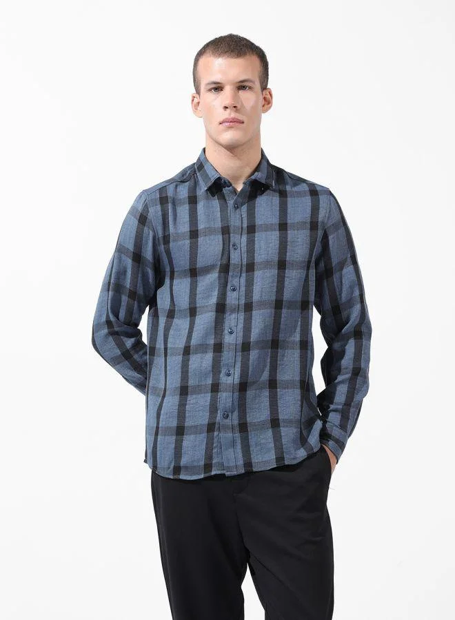 شركة المرآب الهندية Men Regular Fit Checked Cutaway Collar Full Sleeves Shirt