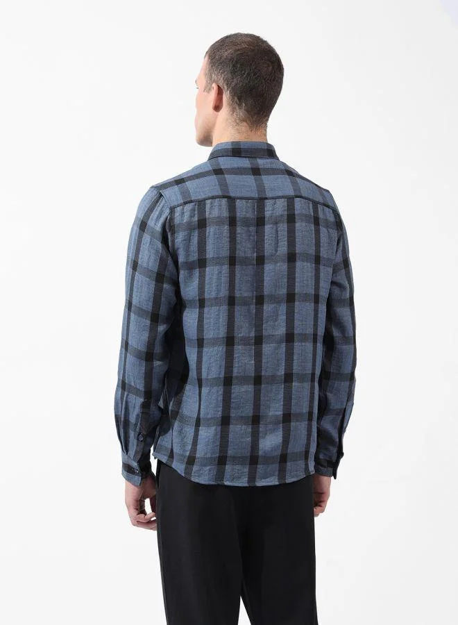 شركة المرآب الهندية Men Regular Fit Checked Cutaway Collar Full Sleeves Shirt