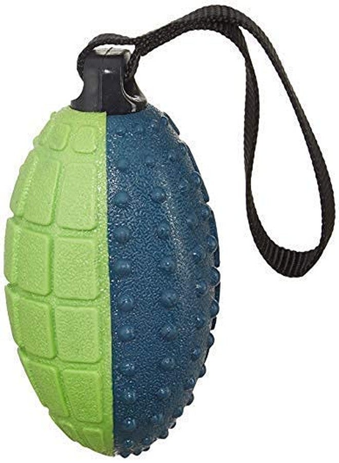 Pups&Pets TRP & Foam Twin Squeaky Bomb with Grooves and Grip Strap Holder Chew Toys for Dogs & Puppies Rugby with Strip - Color May Vary - Image 1