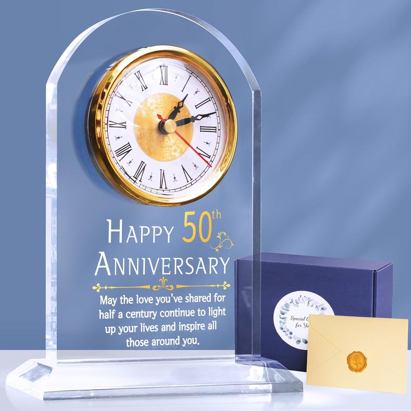 OkiyiD 50th Anniversary Wedding Gift, Anniversary Quartz Clock, Desk Table Clock, 50 Years of Marriage, Golden Wedding for Couple, Parents, Grandparents (50th Anniversary) - Image 1