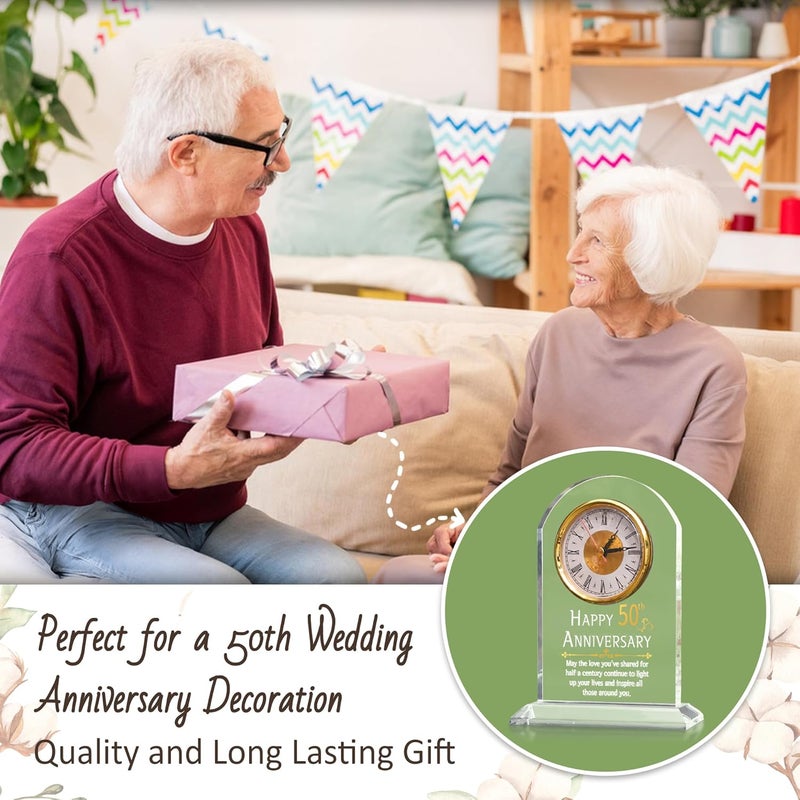 OkiyiD 50th Anniversary Wedding Gift, Anniversary Quartz Clock, Desk Table Clock, 50 Years of Marriage, Golden Wedding for Couple, Parents, Grandparents (50th Anniversary) - Image 2