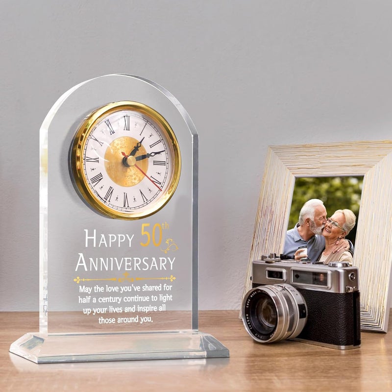 OkiyiD 50th Anniversary Wedding Gift, Anniversary Quartz Clock, Desk Table Clock, 50 Years of Marriage, Golden Wedding for Couple, Parents, Grandparents (50th Anniversary) - Image 3