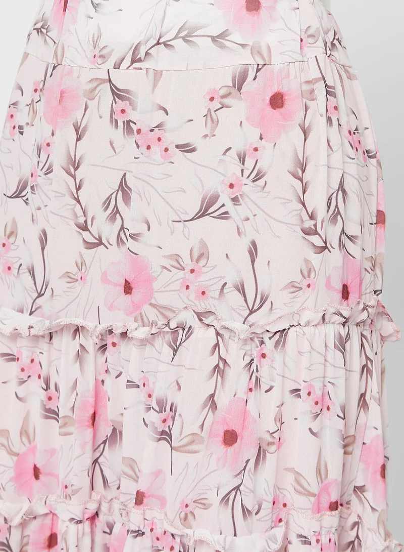 LASULA Floral Print Tiered Skirt