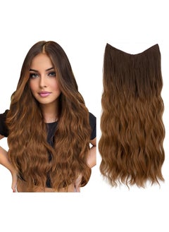 SARLA SARLA Ombre Invisible Wire Hair Extension with 3 Clips Synthetic Long Beach Wave Hairpiece Transparent Adjustable Headband for Women 20 Inch Brown to Golden 